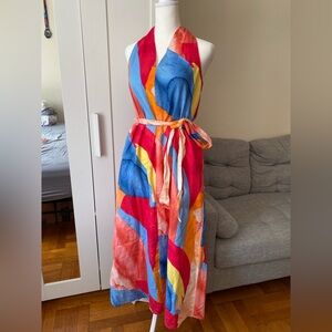 BANANA REPUBLIC NWT LINEN-BLEND TWIST-BACK MIDI DRESS - XS